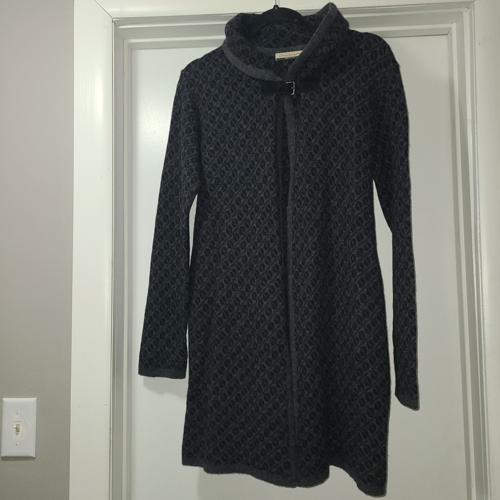 Chiaramente wool blend open‎ cardigan gray black pattern